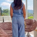 Conjunto Alfaiataria Social Feminino Calça e Blusa Em Linho