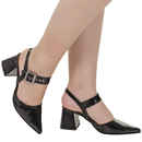 Sapato Social Feminino Scarpin Bico Fino Salto Bloco Confortável com Fivela 18400