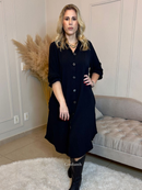 Chamise Chemise Vestido Midi Camisao Inverno Manga 3/4 Amamentação Pos Cirurgia Evangelica Plus Botao Liso Bolso