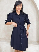 Vestido Chemise Feminino Viscolinho Manga Bufante Cinto Social Casual