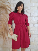 Vestido Chemise Feminino Viscolinho Manga Bufante Cinto Social Casual