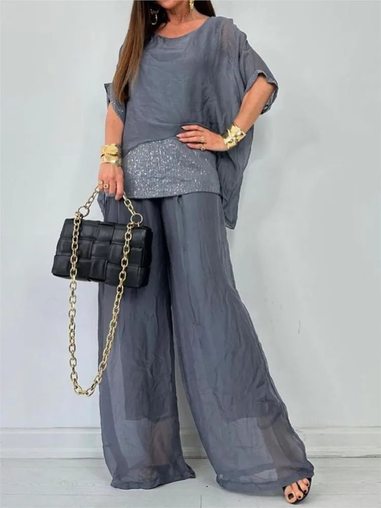 Conjunto Calça e Blusa de Seda Georgina / Perfeito Para todas Ocasiões