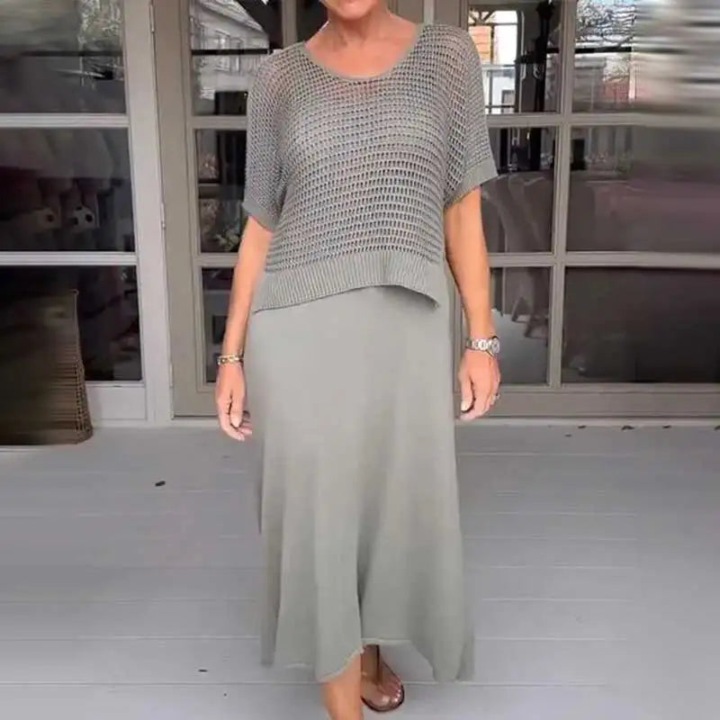 Conjunto Madalena Vestido fluido + Blusa em crochê / Perfeito para Qualquer Momento
