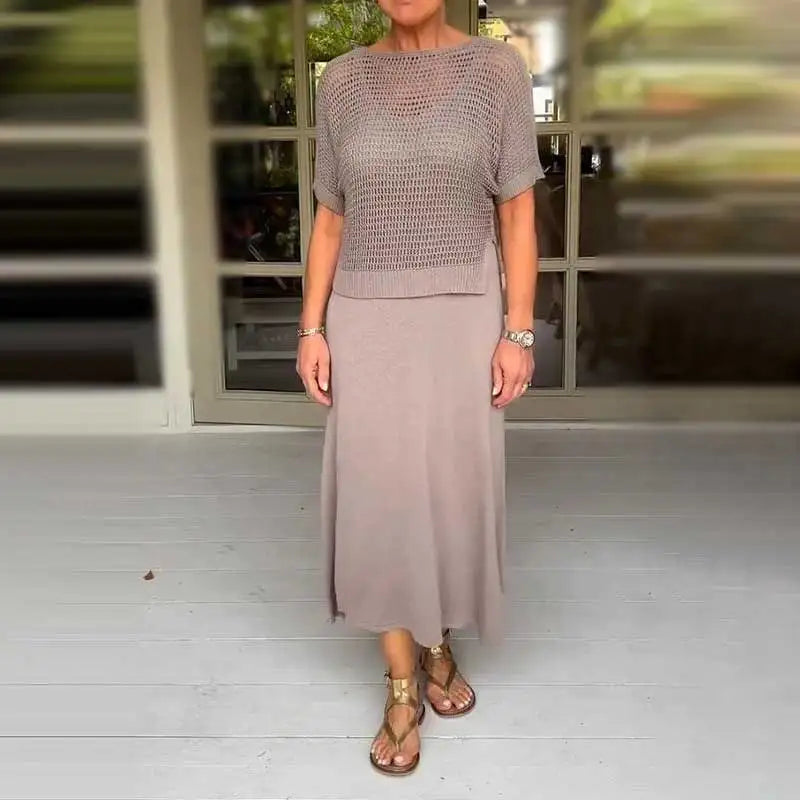 Conjunto Madalena Vestido fluido + Blusa em crochê / Perfeito para Qualquer Momento