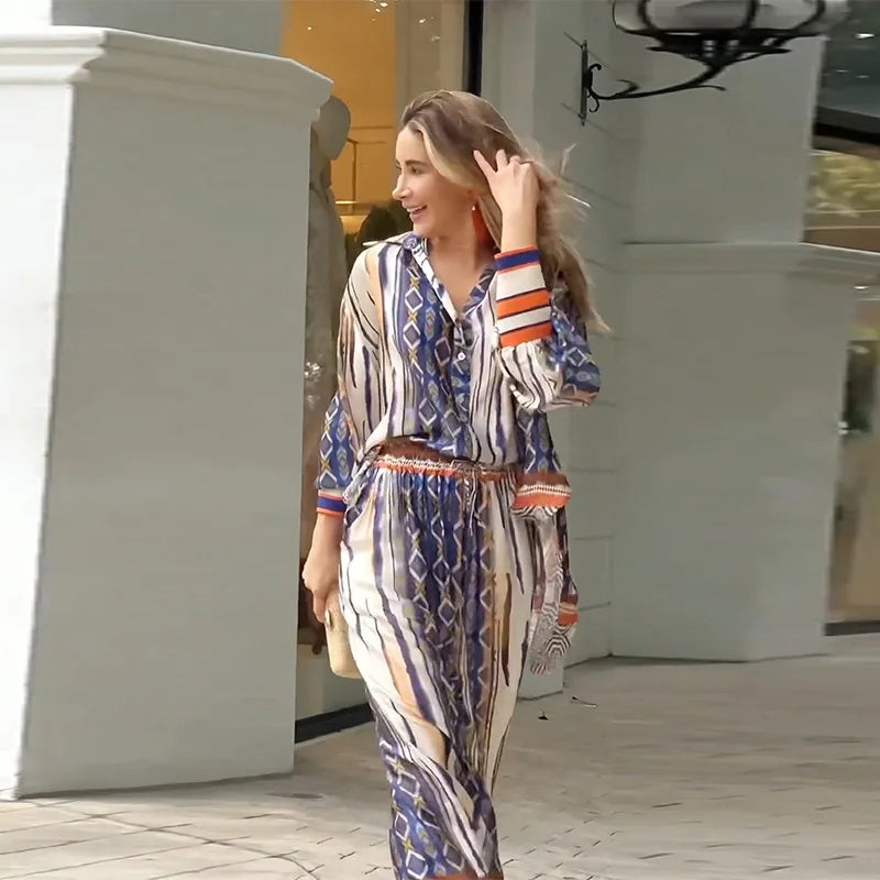 Conjunto Alexia Tecido Leve Pantalona Estampada + Bolsa/ Liberdade para a Mulher que Brilha em Todas Ocasiões!