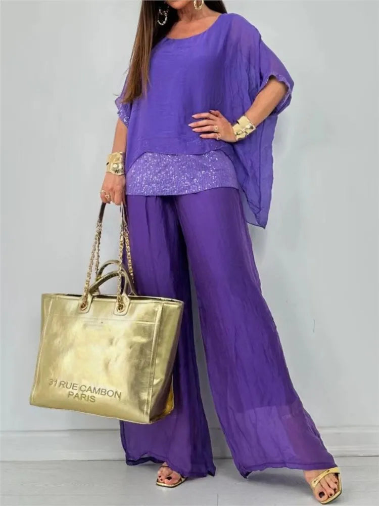 Conjunto Calça e Blusa de Seda Georgina / Perfeito Para todas Ocasiões
