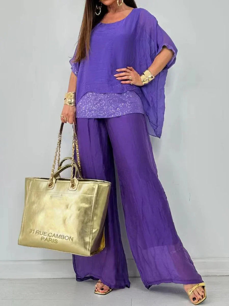 Conjunto Calça e Blusa de Seda Georgina / Perfeito Para todas Ocasiões