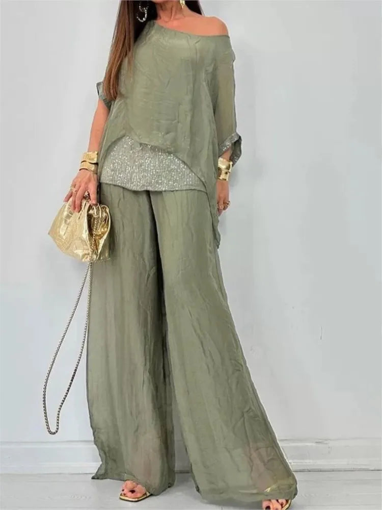 Conjunto Calça e Blusa de Seda Georgina / Perfeito Para todas Ocasiões