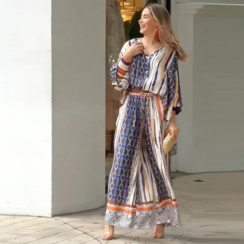 Conjunto Alexia Tecido Leve Pantalona Estampada + Bolsa/ Liberdade para a Mulher que Brilha em Todas Ocasiões!