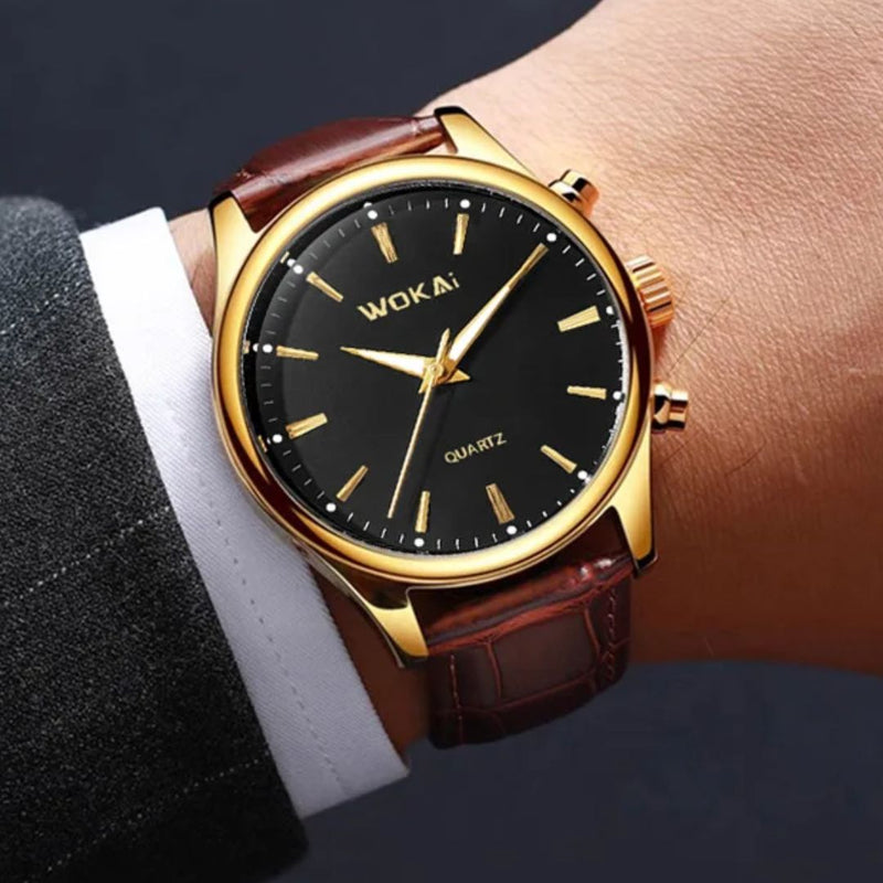Relógio Masculino WKLuxury Pulseira Couro à Prova d'água / Para Homens Elegantes e Exclusivos