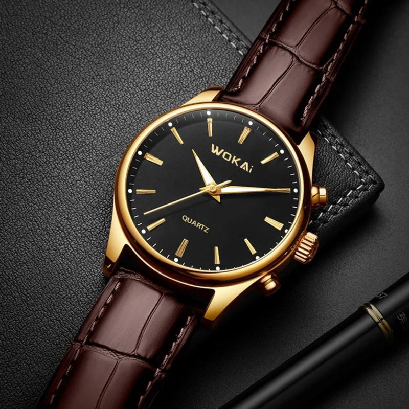 Relógio Masculino WKLuxury Pulseira Couro à Prova d'água / Para Homens Elegantes e Exclusivos