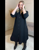 Chamise Chemise Vestido Midi Camisao Inverno Manga 3/4 Amamentação Pos Cirurgia Evangelica Plus Botao Liso Bolso