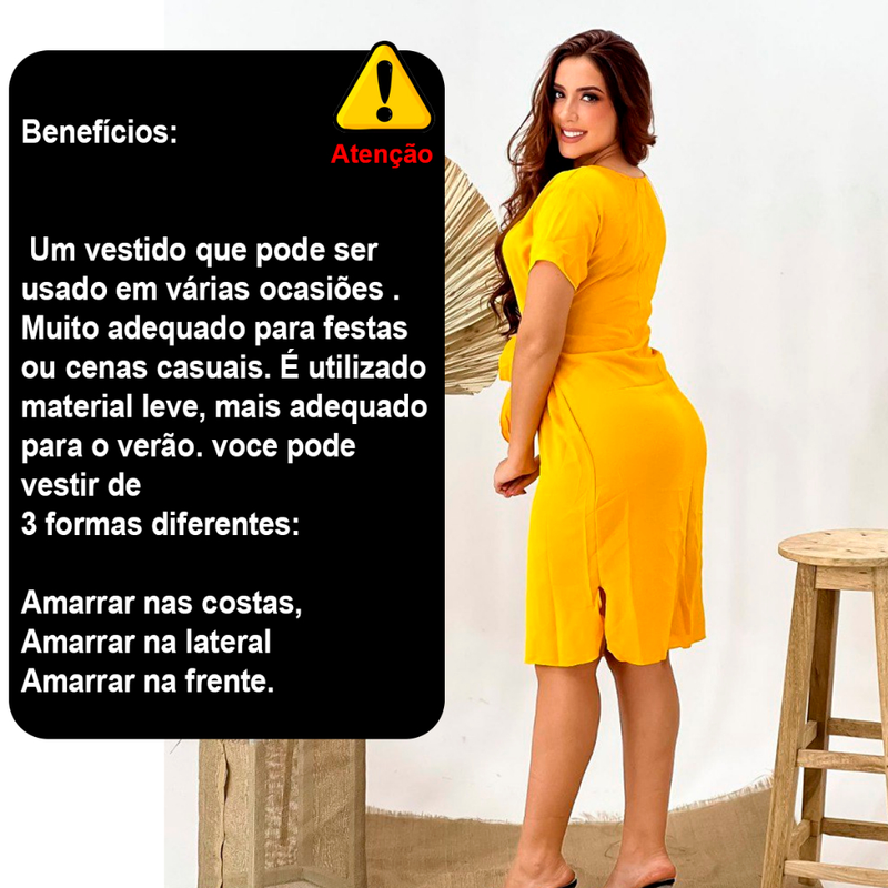 Vestido Midi Dunas Social Elegante Social 3 Formas de uso