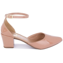 Sapato Feminino Scarpin Fivela Bico Fino Salto Grosso