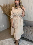 Chamise Chemise Vestido Midi Camisao Inverno Manga 3/4 Amamentação Pos Cirurgia Evangelica Plus Botao Liso Bolso