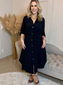 Chamise Chemise Vestido Midi Camisao Inverno Manga 3/4 Amamentação Pos Cirurgia Evangelica Plus Botao Liso Bolso