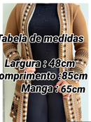 Cardigan Kimono Tricot Feminino Quadriculado Casaco Teddy Manga Longa Aberto Elegante WM Malhas