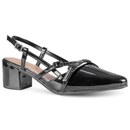 Sapato Feminino Slingback Scarpin Social Tiras Fivela Bico Fino Verniz Salto Baixo Bloco Confortável Boho